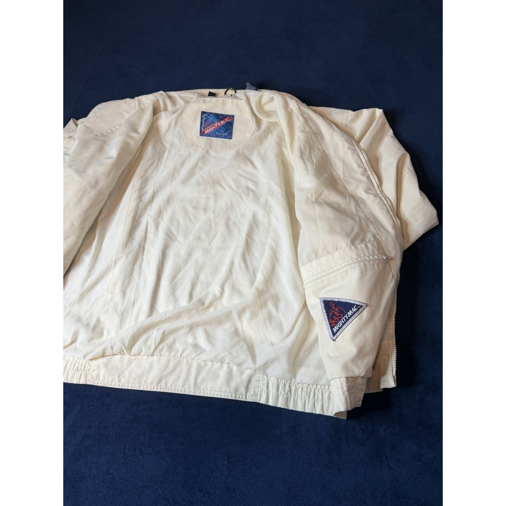 Vintage Mighty Mac Jacket Mens Size 42 L Ivory Cotton Blend Bomber Jacket